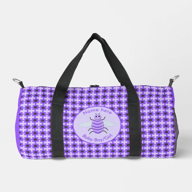 Cute Purple Baby Bee Gender Neutral Custom Diaper Duffle Bag (Front)