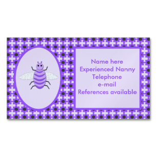 Cute Purple Baby Bee Gender Neutral Custom Nanny Magnetic Business Card