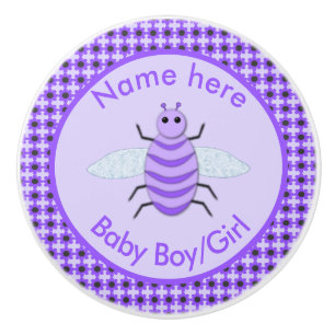 Cute Purple Baby Bee Gender Neutral Custom Nursery Ceramic Knob