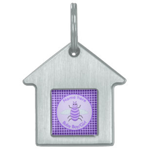 Cute Purple Baby Bee Gender Neutral Custom Pet ID Tag