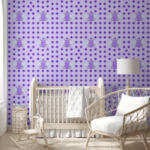 Cute Purple Baby Bee Gender Neutral Patterned Wallpaper