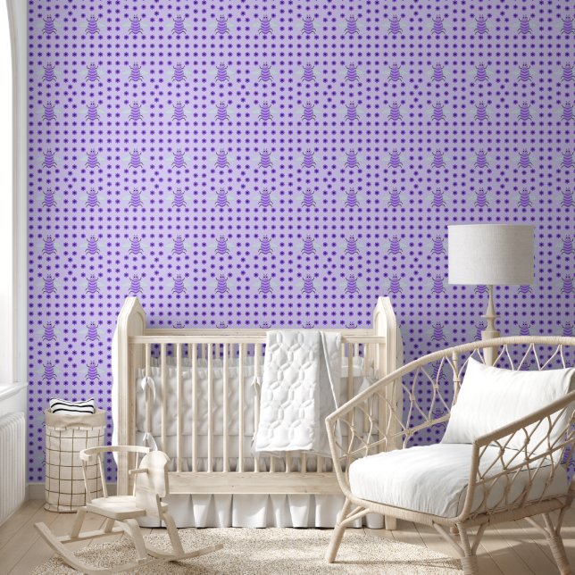 Cute Purple Baby Bee Gender Neutral Patterned Wallpaper (Kids)