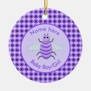 Cute Purple Baby Bee Gender Reveal Neutral Ceramic Tree Decoration