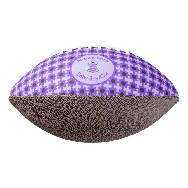 Cute Purple Baby Bee Gender Reveal Neutral Custom American Football (Rotated 270)