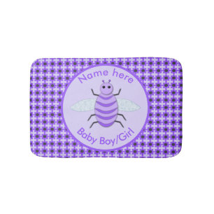 Cute Purple Baby Bee Gender Reveal Neutral Custom Bath Mat