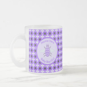 Cute Purple Baby Bee Gender Reveal Neutral Custom Frosted Glass Coffee Mug