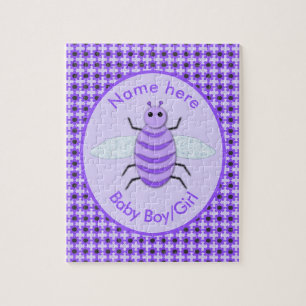 Cute Purple Baby Bee Gender Reveal Neutral Custom Jigsaw Puzzle