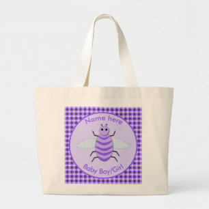 Cute Purple Baby Bee Gender Reveal Neutral Custom Large Tote Bag