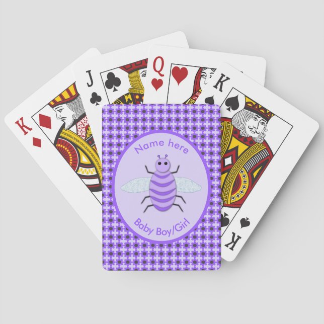 Cute Purple Baby Bee Gender Reveal Neutral Custom Playing Cards (Back)