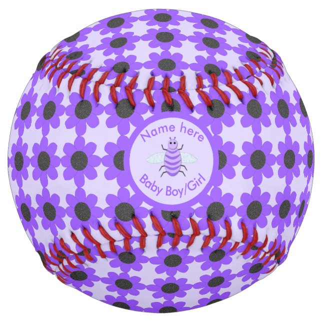 Cute Purple Baby Bee Gender Reveal Neutral Custom Softball (Front)