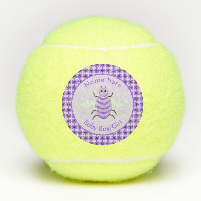 Cute Purple Baby Bee Gender Reveal Neutral Custom Tennis Balls (Front)