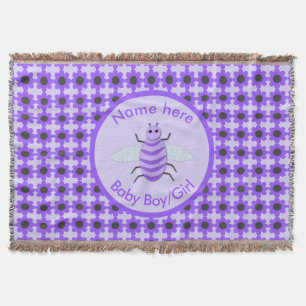 Cute Purple Baby Bee Gender Reveal Neutral Custom Throw Blanket