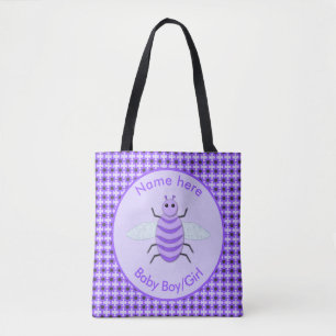Cute Purple Baby Bee Gender Reveal Neutral Custom Tote Bag