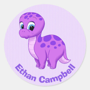 Cute Purple Baby Brontosaurus Dinosaur Classic Round Sticker