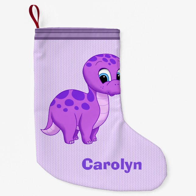 Cute Purple Baby Brontosaurus Dinosaur Small Christmas Stocking (Front)