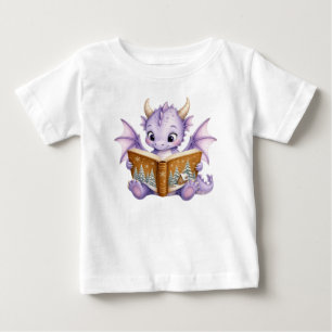 Cute Purple Baby Dragon Reading Storybook Kids T-Shirt