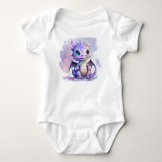 Cute Purple Baby Dragon Watercolor Baby Bodysuit