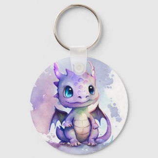 Cute Purple Baby Dragon Watercolor Key Ring