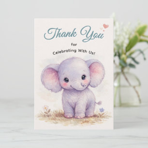 Cute Purple Baby Elephant Safari Thank You Card