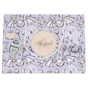 Cute Purple Baby Halloween Pumpkins, Bats & Ghosts Large Gift Bag