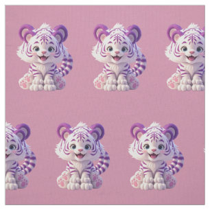 Cute Purple Baby Tiger Cotton Fabric