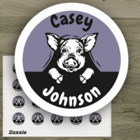 Cute Purple Back to School Peeking Pig Name  