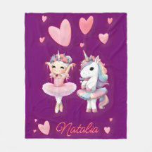 Cute Purple Ballerina Unicorn Fleece Blanket
