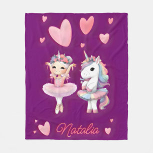 Cute Purple Ballerina Unicorn Fleece Blanket