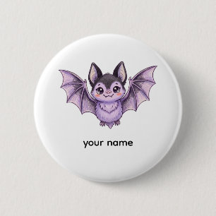 Cute Purple Bat Halloween Coloured Pencil Illustra 6 Cm Round Badge