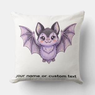 Cute Purple Bat Halloween Coloured Pencil Illustra Cushion