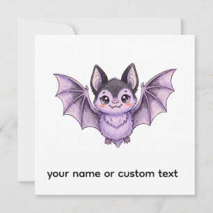 Cute Purple Bat Halloween Coloured Pencil Illustra Invitation