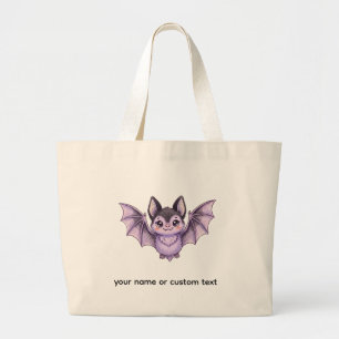 Cute Purple Bat Halloween Coloured Pencil Illustra Large Tote Bag