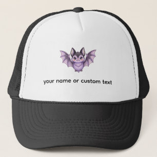 Cute Purple Bat Halloween Coloured Pencil Illustra Trucker Hat