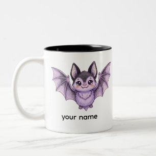 Cute Purple Bat Halloween Coloured Pencil Illustra Two-Tone Coffee Mug