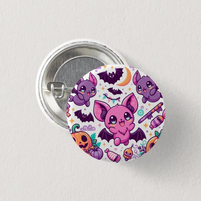 Cute purple bats halloween candy 3 cm round badge (Front & Back)