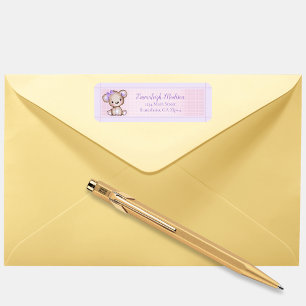 Cute Purple Bear Girl Baby Shower Return Address