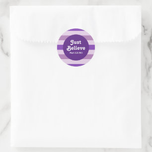 Cute Purple Believe Bible Verse Hope and Faith Classic Round Sticker