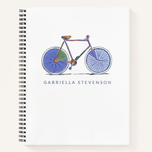 Cute Purple Bicycle Line Art Drawing Personalised  Notebook