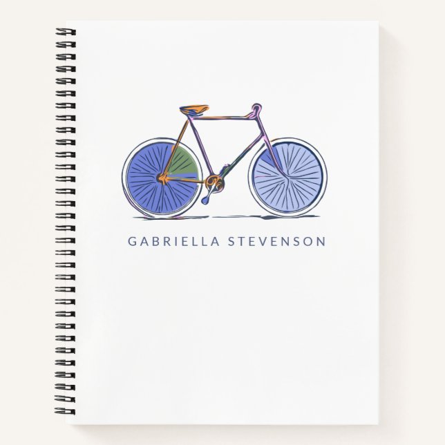 Cute Purple Bicycle Line Art Drawing Personalised  Notebook (Front)