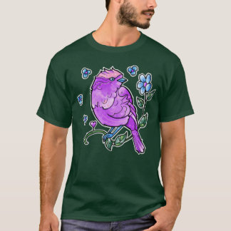 Cute Purple Bird And Blue Flowers friends T-Shirt