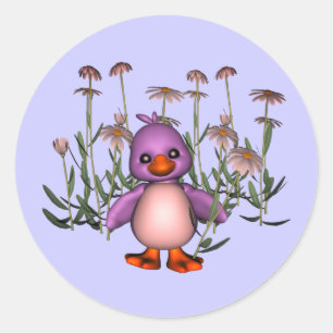 Cute Purple Bird Daisy Flowers Classic Round Sticker