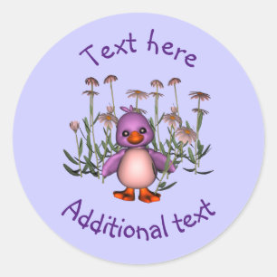 Cute Purple Bird Daisy Flowers Personalised Classic Round Sticker