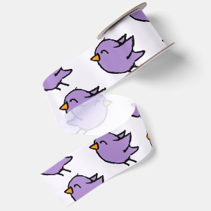 Cute Purple Bird Drawing Satin Ribbon