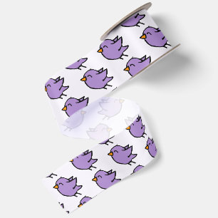 Cute Purple Bird Drawing Satin Ribbon