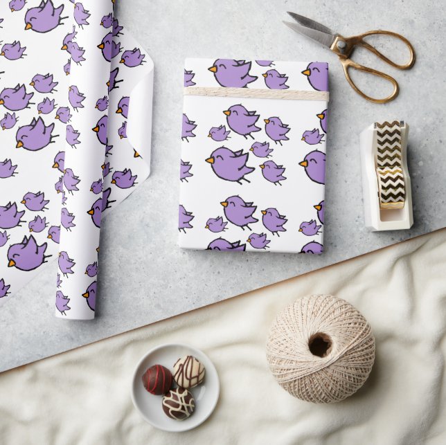 Cute Purple Bird Drawing Wrapping Paper (Crafts)