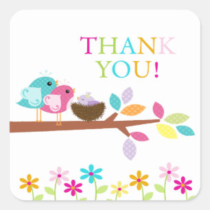 Cute Purple Bird Nest Thank You Baby Shower Square Square Sticker