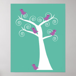 Cute Purple Birds in a Tree Poster