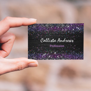 Cute purple black faux glitter business card
