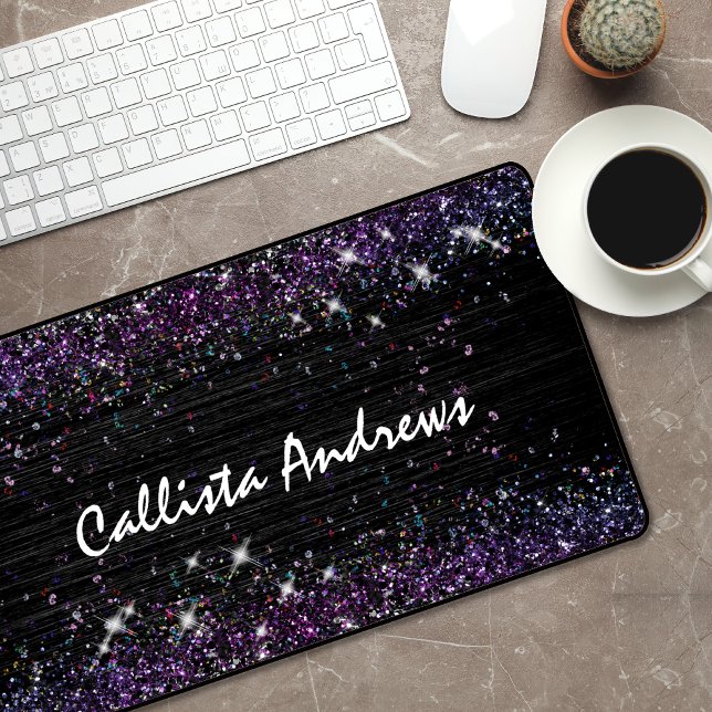 Cute purple black faux glitter desk mat (Creator Uploaded)