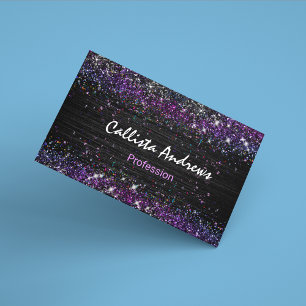 Cute purple black faux glitter 	Magnetic business card
